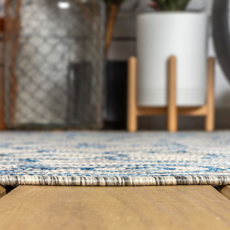 Charleston Vintage Filigree Textured Weave Round Indoor/Outdoor Area Rug