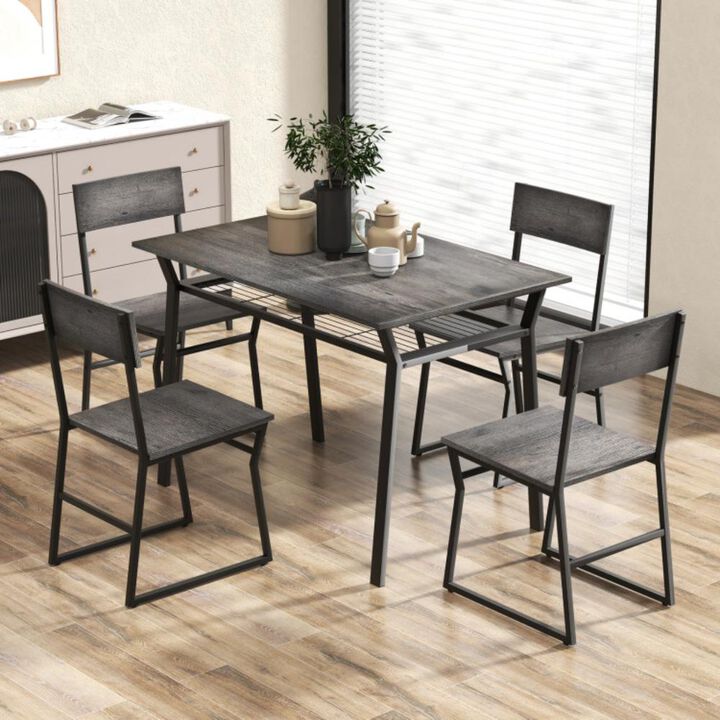 Hivvago 5 Piece Dining Table Set with Storage Rack and Metal Frame