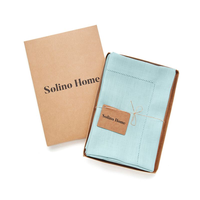 Solino Home Classic Hemstitch 100% Linen Dinner Napkins &ndash; Set of 4, 20 x 20 in, Machine Washable, Holiday and Everyday Dining