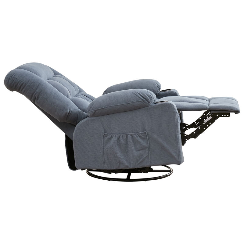 Fabric Swivel Manual Recliner with Massage and USB Port