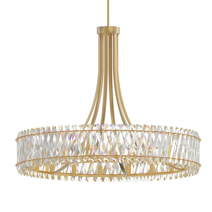 42" 18-Light Contemporary Brushed Gold Crystal Chandelier, Large Circular Ceiling Light for Living Room, Dining Room