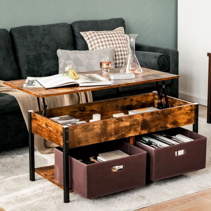 Hivvago Rustic FarmHouse Lift-Top Multi Purpose Coffee Table with 2 Storage Drawers Bins