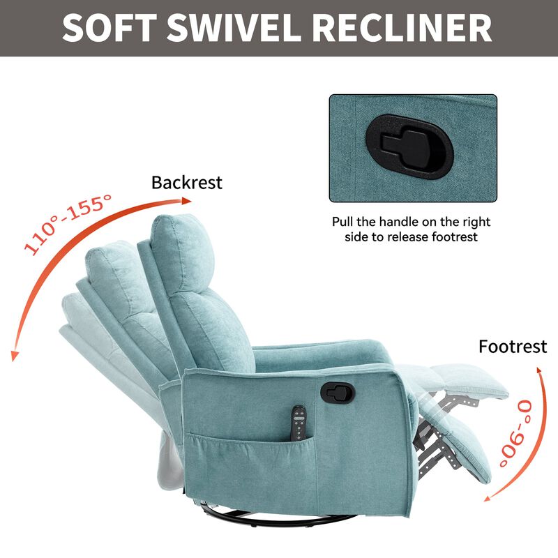 Manual Recliner Chair with Heat and Massage, Rocker and Swivel Chair in Fabric for Living Room image number 6