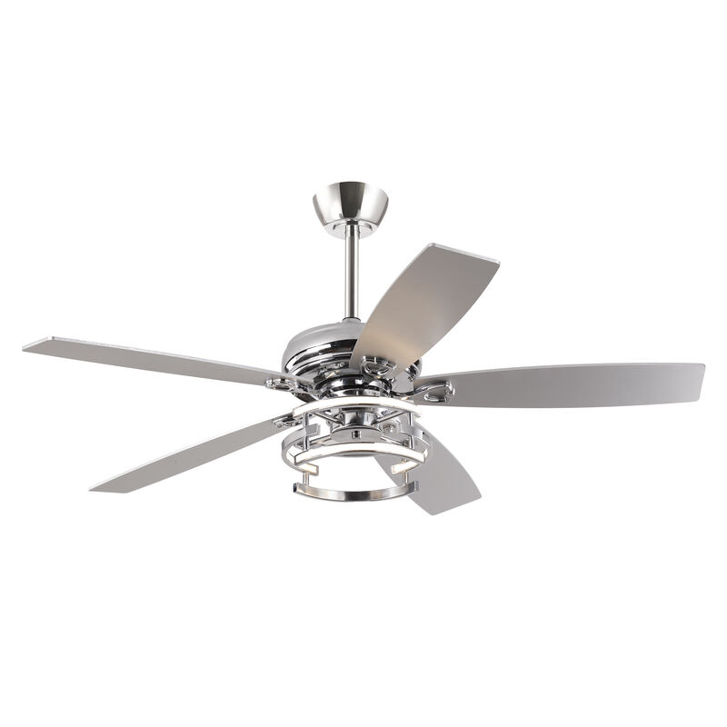 52 in. Modern Chrome Integrated LED Dimmable Ceiling Fan with Light and Remote