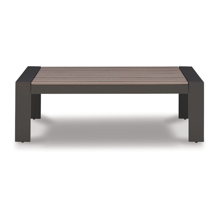 Neil 48 Inch Outdoor Coffee Table, Slatted Top, Modern Style, Gray, Brown - Benzara