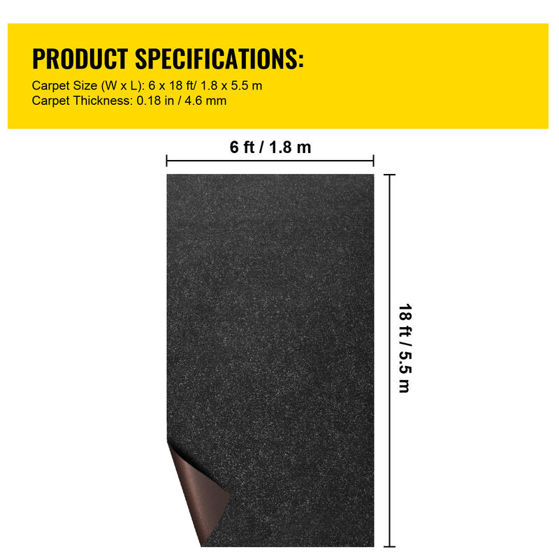 VEVOR Boat Carpet Marine Carpet 6x18' Indoor Outdoor Carpet Rug Anti-Slide Black image number 6