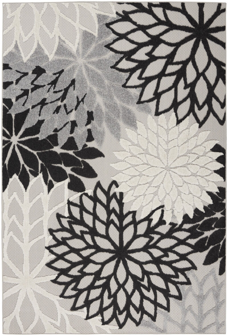 HomeRoots 6' X 9' Black And White Floral Indoor Outdoor Area Rug image number 0