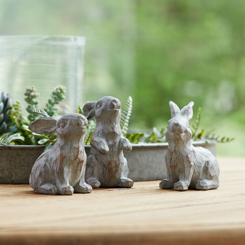 Decorative Rabbit Figurines Set of 6 in Stone Powder and Resin
