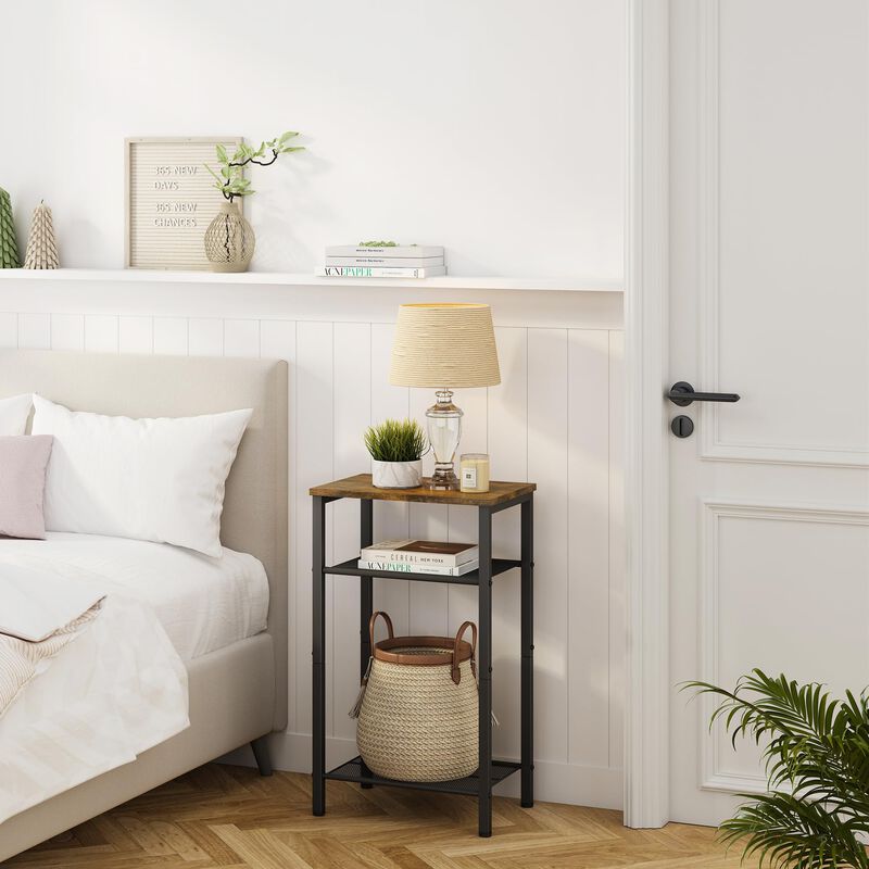 Hoctieon 2-Set 3 Tier End Table, Telephone Table Set of 2, Tall Side Table with Storage Set of 2, Small Nightstand for Small Spa