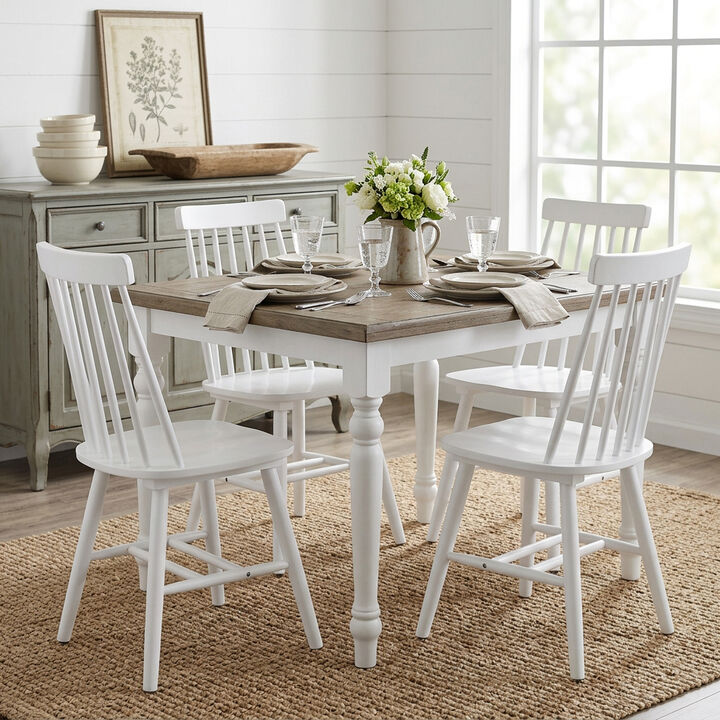 HomeRoots Set of Four White Solid Wood Windsor Back Dining Side Chairs