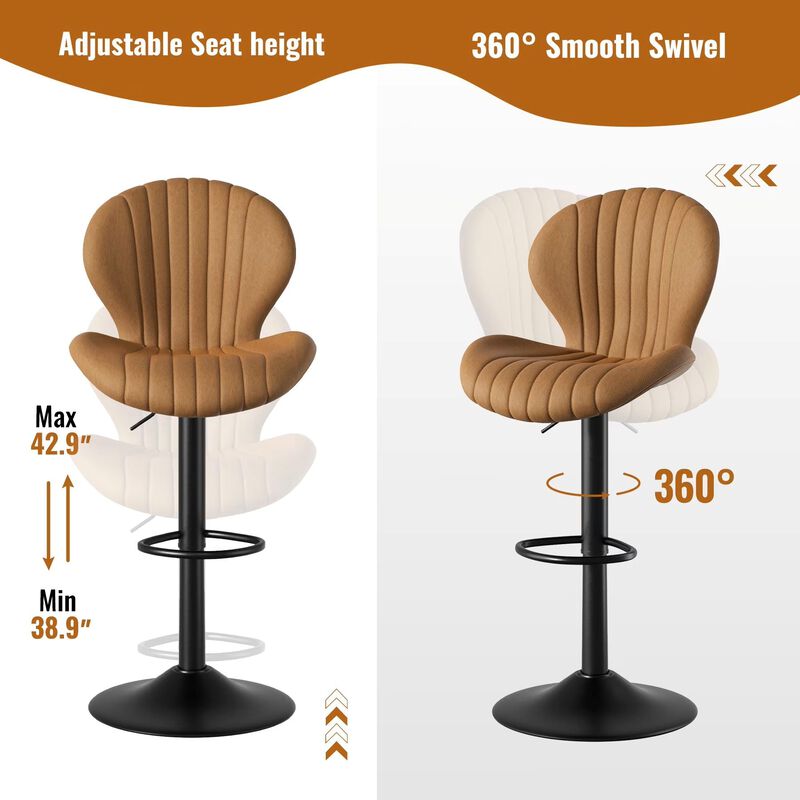 Modern Upholstered Fabric Swivel Bar Stools Set of 2 image number 4