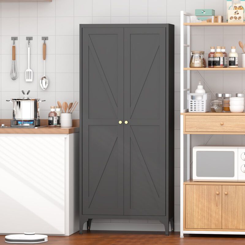 2 Doors Metal Storage Cabinet Kitchen Pantry Cabinet With Adjustable Shelves image number 3