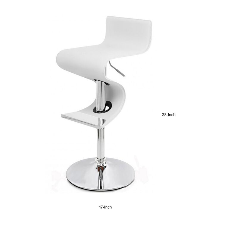 Cruze 22-30 Inch Adjustable Swivel Counter Height Stool, Wave Curves, White - Benzara image number 4