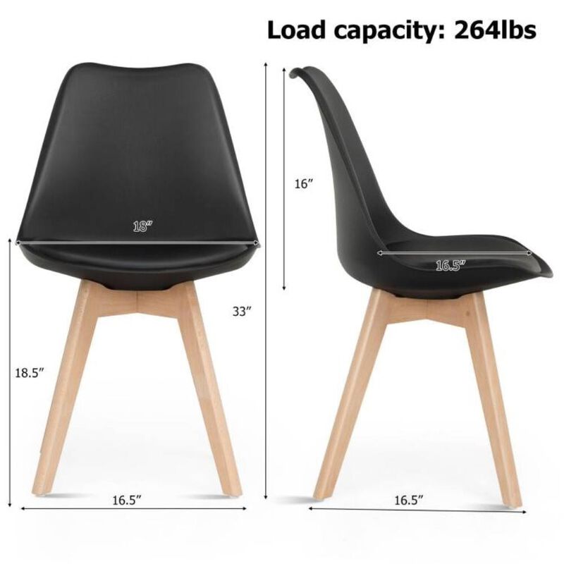 Hivvago Set of 4 Modern Mid-Century Style Black PU Leather Dining Chairs with Wood Legs