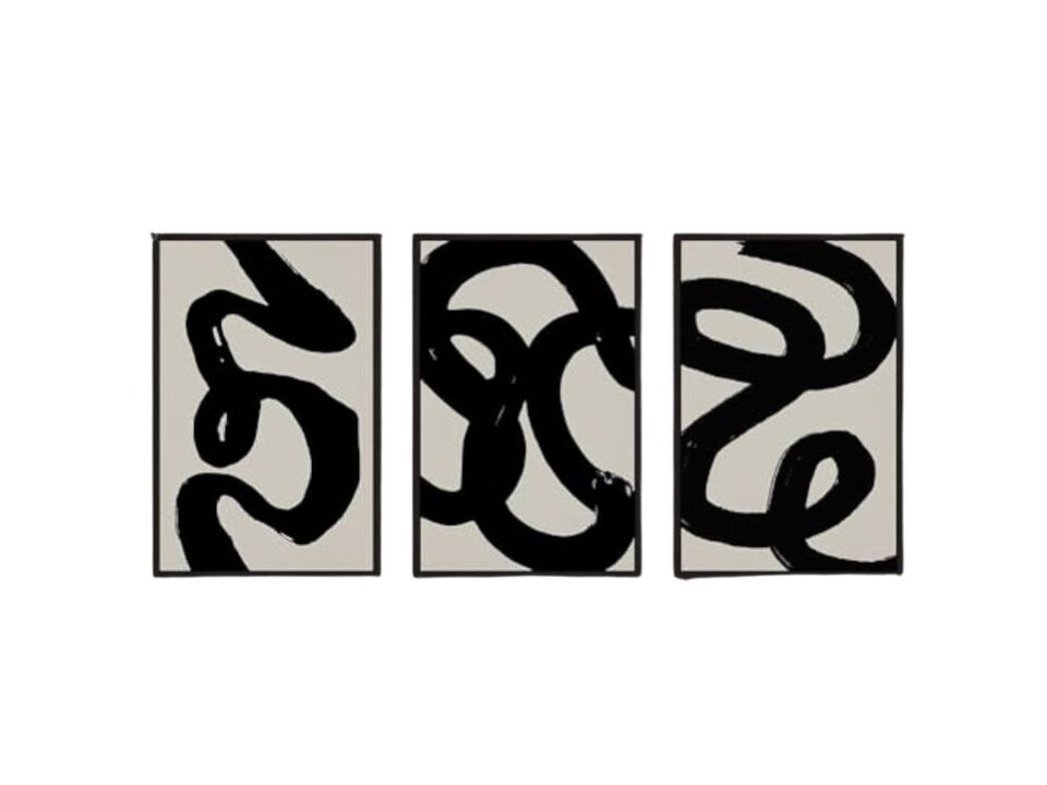 Black Abstract Wall Art Large 24 X 36 Inch Ink Wash Minimalist Lines Framed Room
