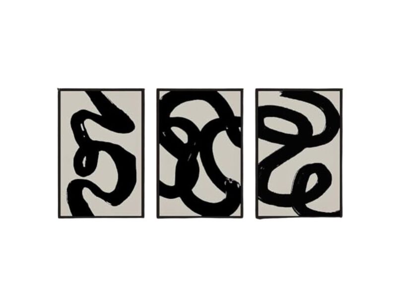 Black Abstract Wall Art Large 24 X 36 Inch Ink Wash Minimalist Lines Framed Room image number 0