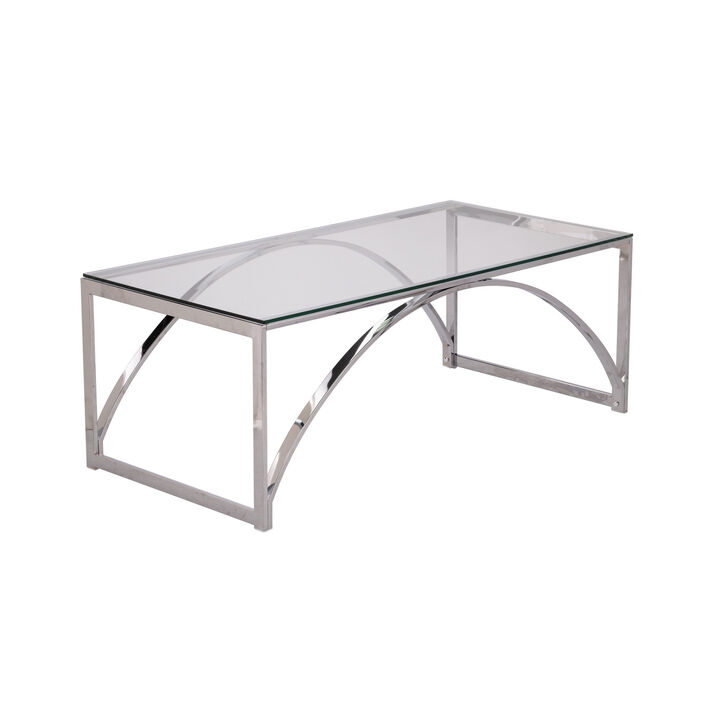 Hivvago 48 Inch  Chrome Glass And Metal Rectangular Coffee Table