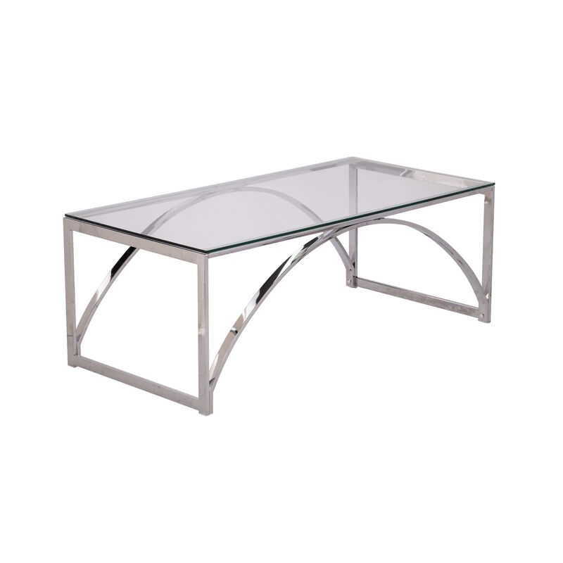Hivvago 48 Inch  Chrome Glass And Metal Rectangular Coffee Table