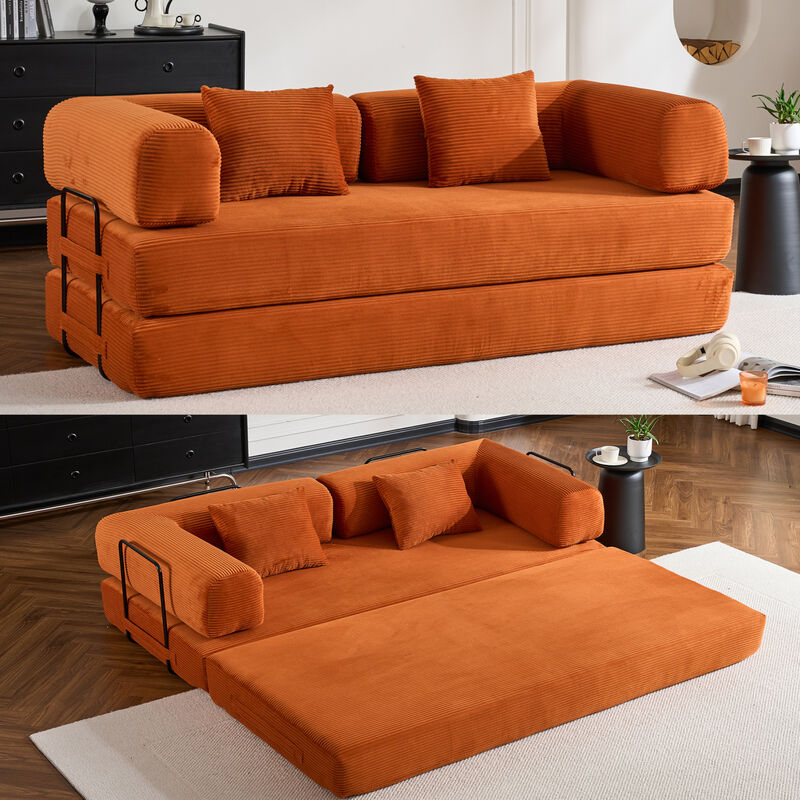 GOODSILO Convertible Sleeper Sofa Bed with Cylindrical Pillow, Folding Mattress Couch with Fixed-Shape Frame, Floor Sofa Lounge Couch image number 8