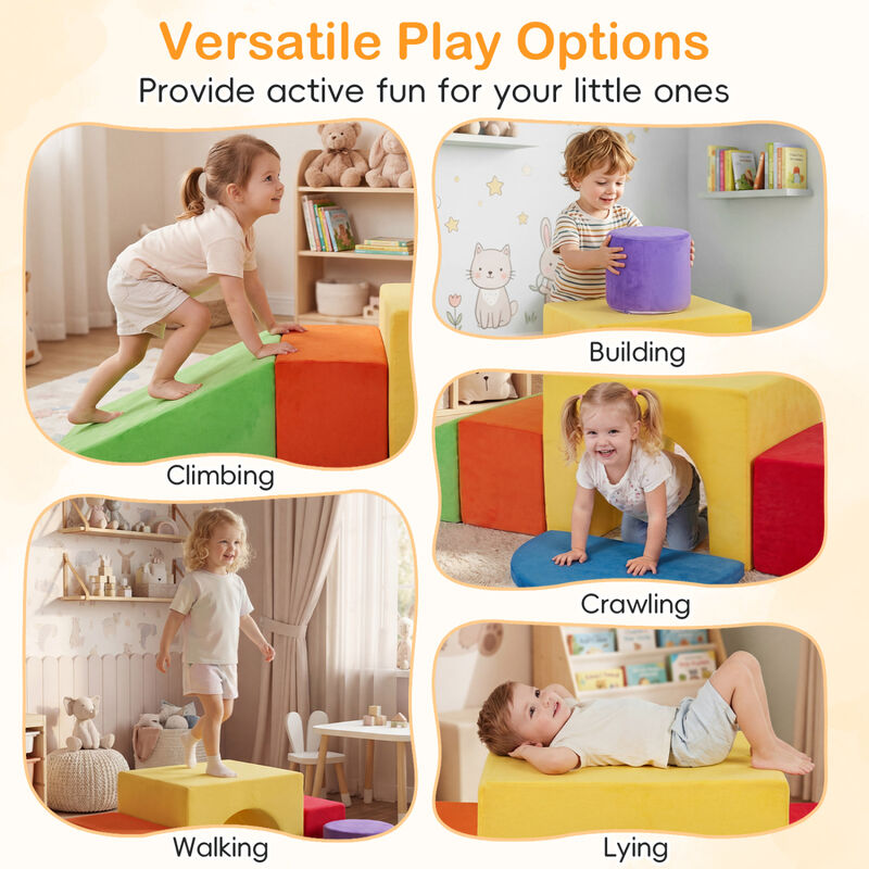 6 Piece Toddler Foam Climbing Set with Slide, Tunnel and Play Blocks image number 4