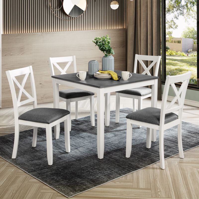 5 Piece Wooden Dining Table Set with 4 Chairs, square dining table set for 4, modern dining table set for kitchen, dining room table set image number 1