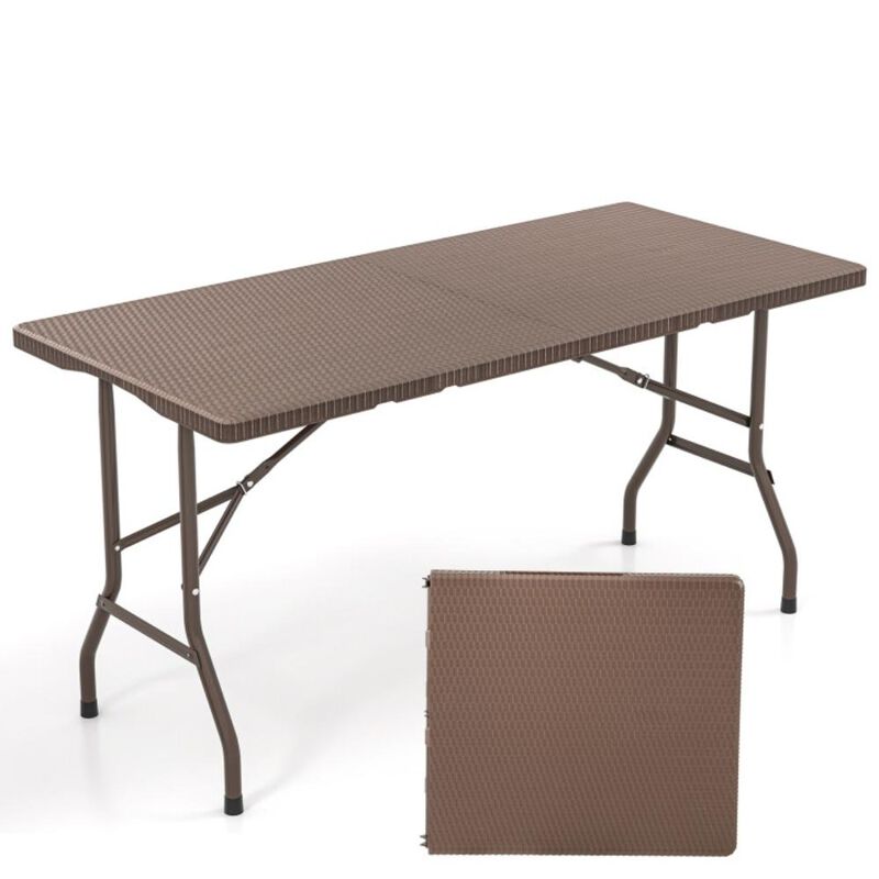Hivvago 5FT Folding Picnic Table with Rattan Grain HDPE Tabletop and Sturdy Metal Fame