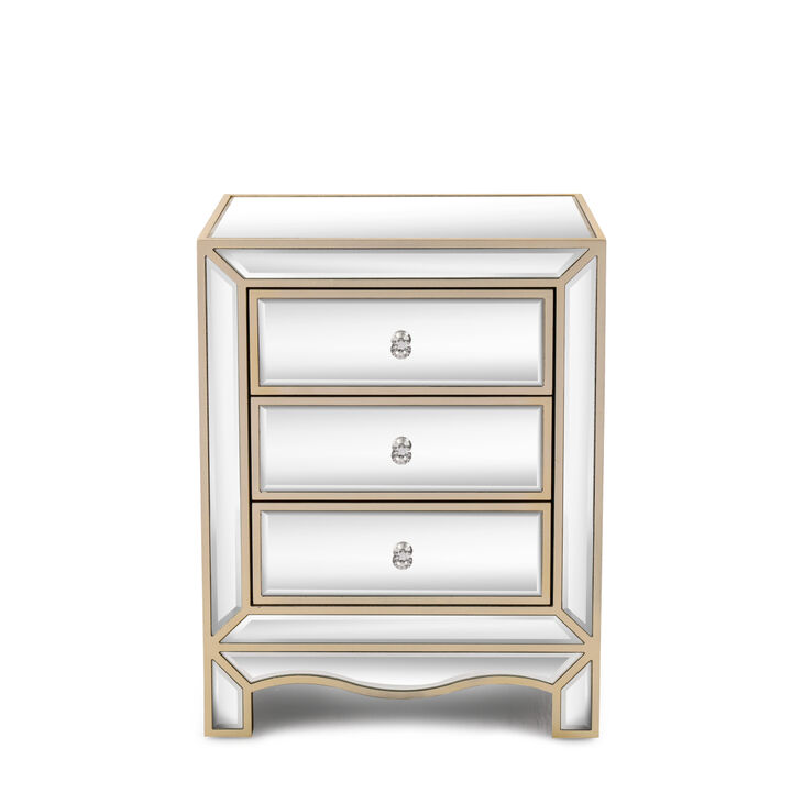 W 19.7" X D 15" X H 26" Champagne mirror three extraction cabinet, multifunctional bedside table
