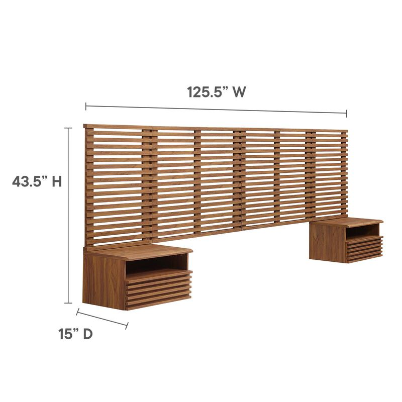 Modway - Render Wall Mount King Headboard and Modern Nightstands