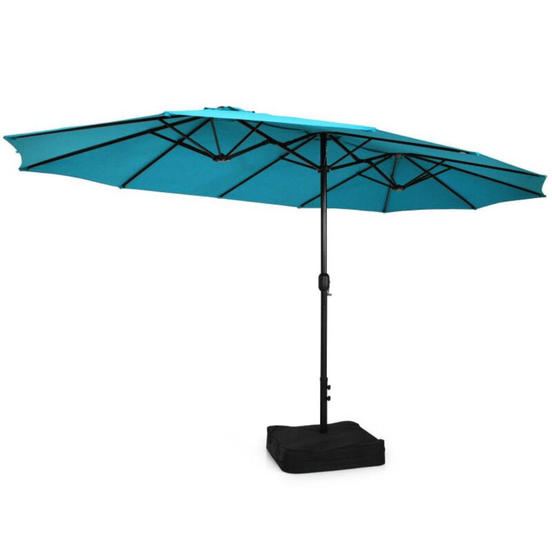 Hivvago Double-Sided Twin Patio Umbrella with Crank and Base