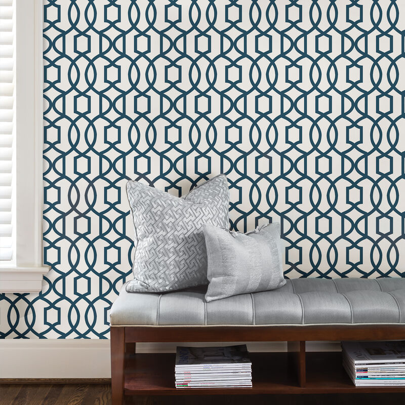 Navy Grand Trellis Peel & Stick Wallpaper image number 2