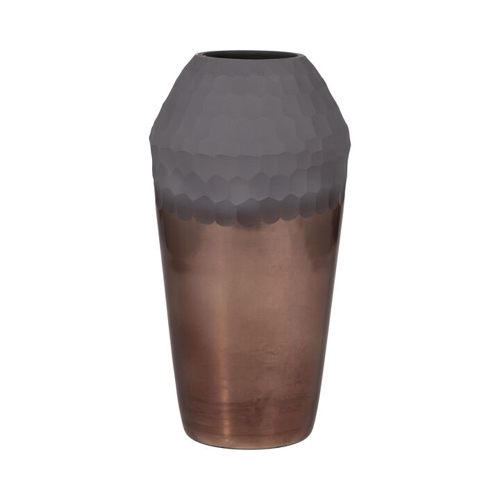 Glass, 14" 2-tone Hand-cut Vase, Metallic