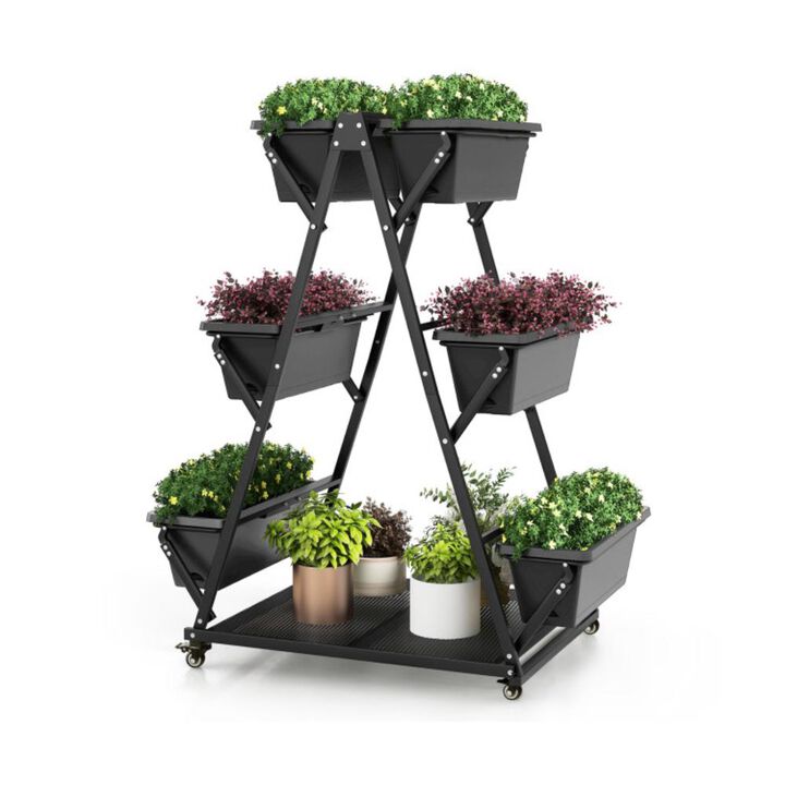 Hivvago 3-Tier Vertical Raised Garden Bed with 4 Wheels and 6 Container Boxes