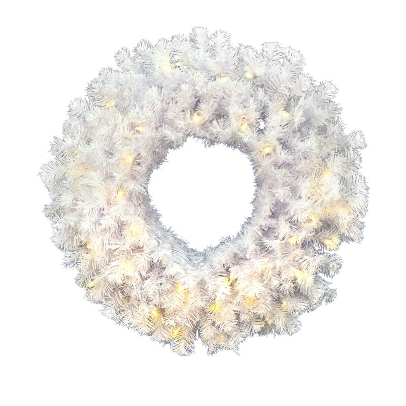 Vickerman 36" Crystal White Spruce Artificial Christmas Wreath, Warm White LED Mini Lights - Faux Spruce Christmas Wreath - Seasonal Indoor Home Decor image number 0