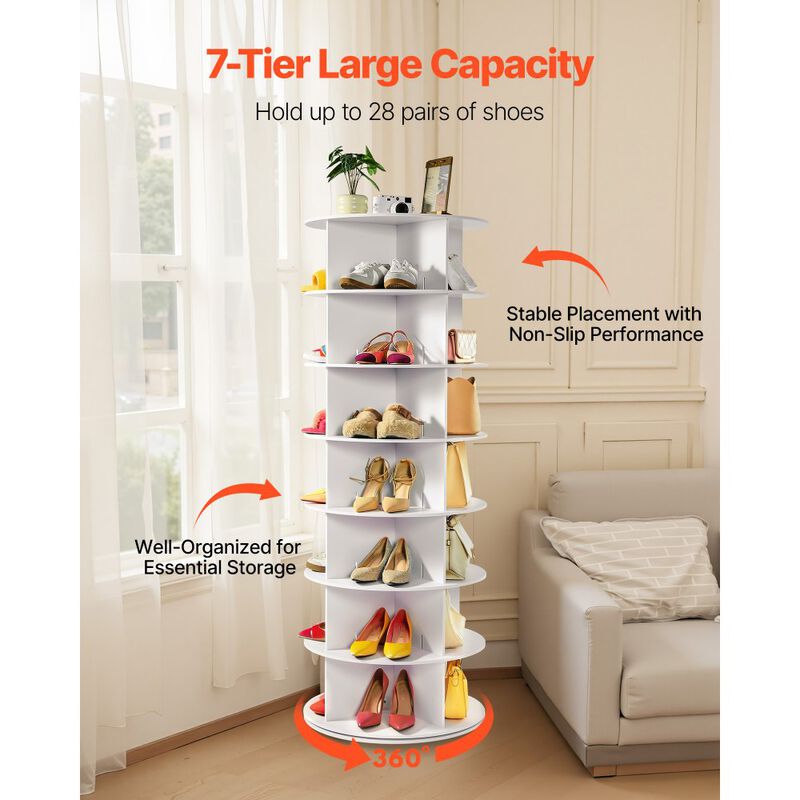 7 Tier Rotating Shoe Rack Tower, Spinning Shoe Organizer for Closet and Entryway image number 3