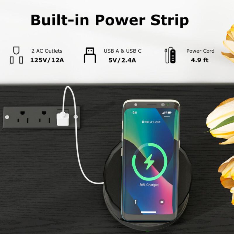 Hivvago TV Stand with Power Outlet and 2 Cable Holes for 65 Inch TVs-Rustic Brown