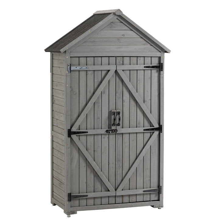 Outdoor Storage Cabinet, Garden Wood Tool Shed, Outside Wooden Shed Closet with Shelves and Latch for Yard 39.56" x 22.04" x 68.89"