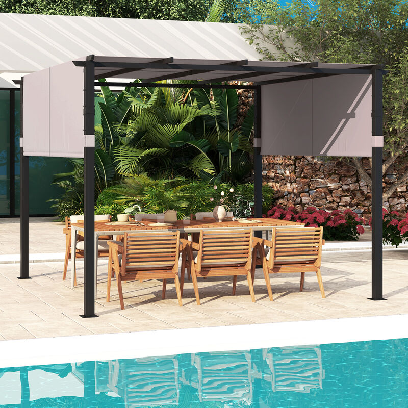 Top Pergola with Retractable Canopy for Garden Pool Porch and Backyard