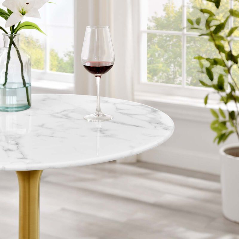 Modway - Lippa 28" Round Artificial Marble Dining Table Gold White image number 6