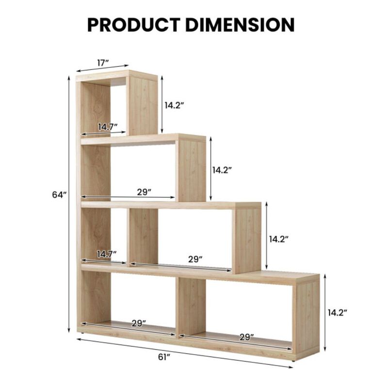 Hivago 6 Cubes Ladder Shelf Corner Bookshelf Storage Bookcase-Natural