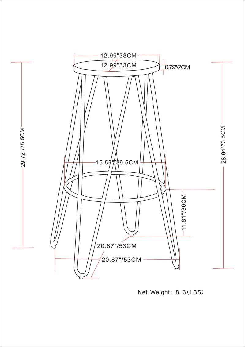 Simeon 30 inch Metal Bar Stool with Wood Seat