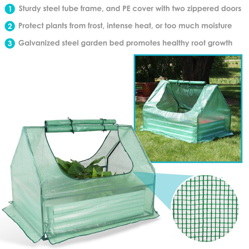 Sunnydaze Galvanized Steel Raised Bed with Greenhouse - Green - 4 ft x 3 ft