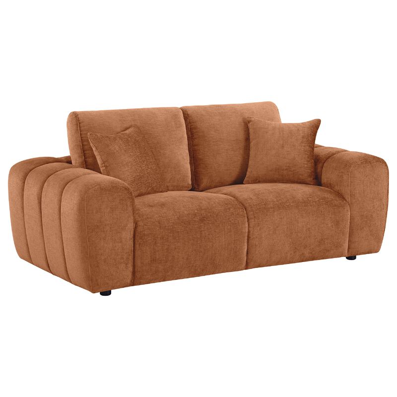 Becy Loveseat, 2 Pillows, Burnt Orange Chenille, 78 Inch Chunky Arms image number 2