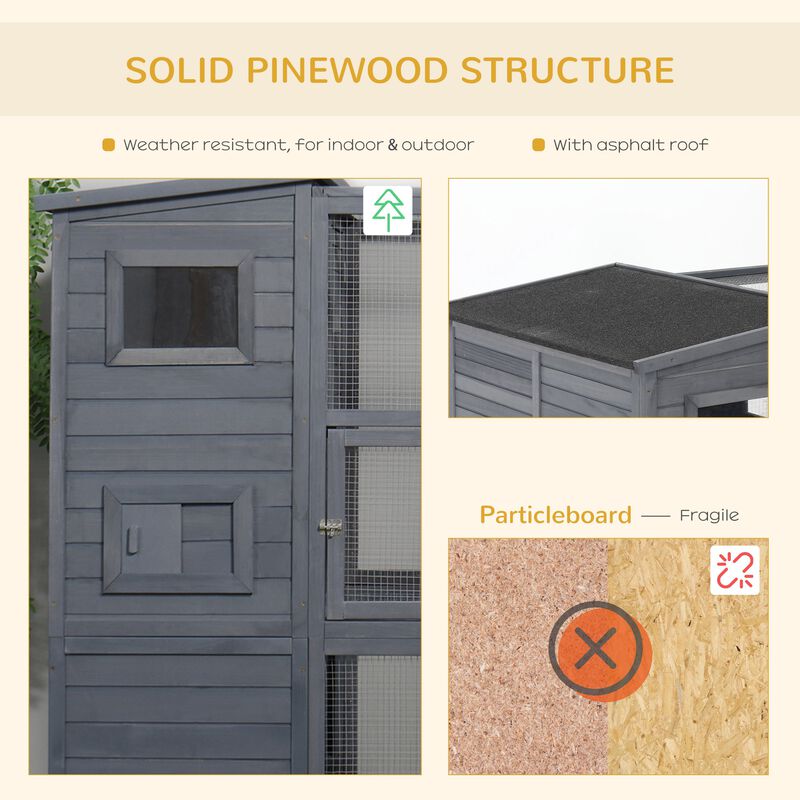 Grey Feline Paradise: 77x37x69 Outdoor Cat House with Platforms