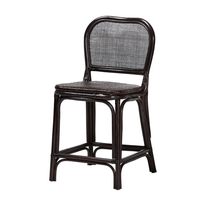 bali & pari Irene Natural Rattan Counter Stool - Handwoven Wicker Accent Stool with Lattice Backrest for Kitchen Island Seating