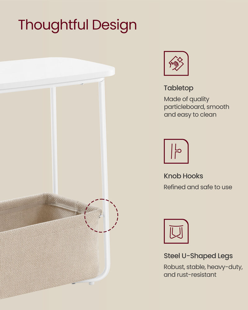 Rectangular End Table with Fabric Bin – Compact Bedside Table with Soft Storage for Daily Essentials
