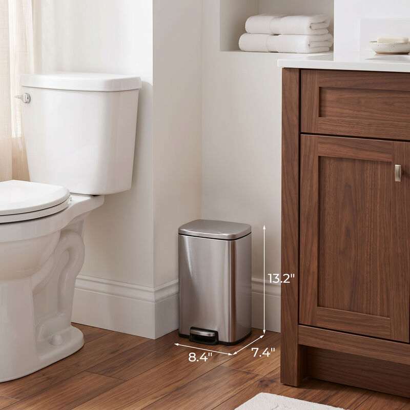 1.3 gal./5 Liter Stainless Steel Trash Can, Step-on Trash Can with Soft Close Lid for Bathroom, Bedroom and Office, Silver image number 4