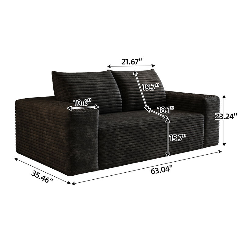 Whisen 63" 2-Seat Modern Sofa, Cotton Deep Seat Loveseat for Living Room Bedroom, No Assembly Required image number 9
