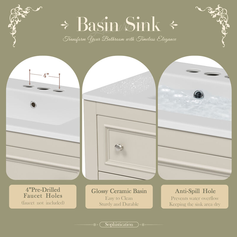 Merax Bathroom Vanity Set with Ceramic Sink & Mirror Cabinet image number 3