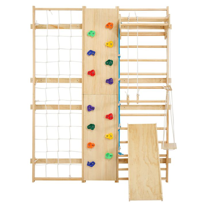 9 in 1 Swedish Ladder Wall Gym with Rock Climbing Wall and Swing