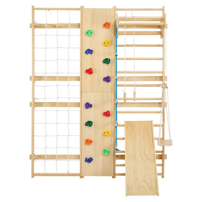 9 in 1 Swedish Ladder Wall Gym with Rock Climbing Wall and Swing image number 0